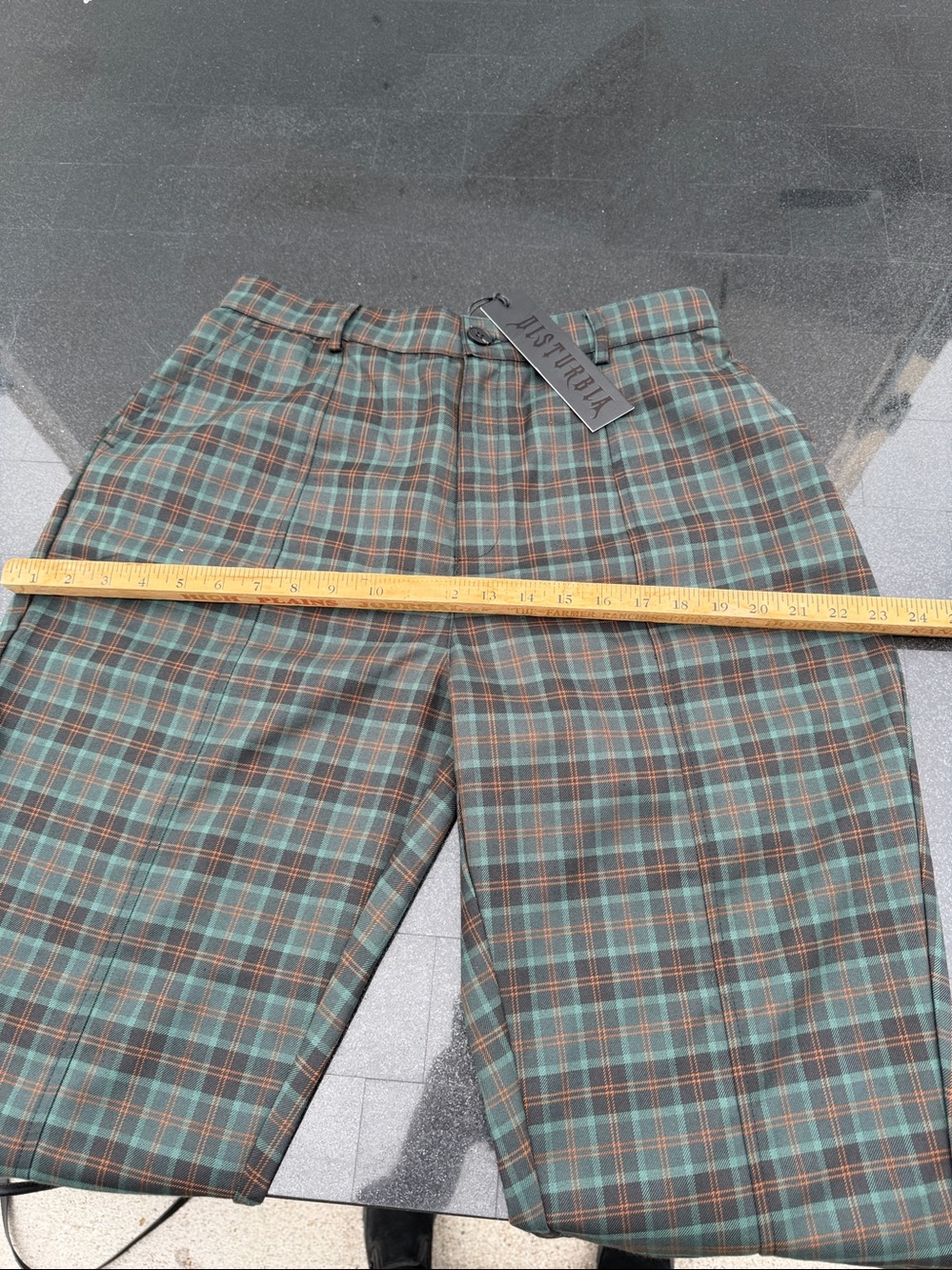 DISTURBIA Nightingale Split Tapered Trousers Green Plaid Size US 10 NEW NWT - Picture 11 of 12
